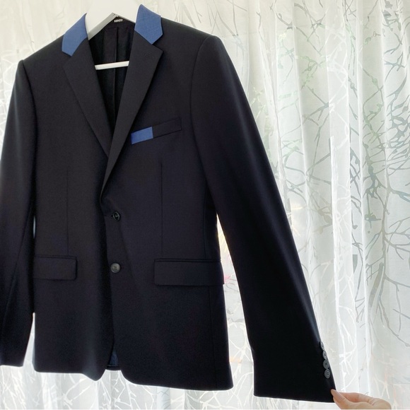 KENZO PARIS K FIT NAVY BLUE BUTTON DOWN HOMME WOOL BLAZER COAT - Picture 3 of 13